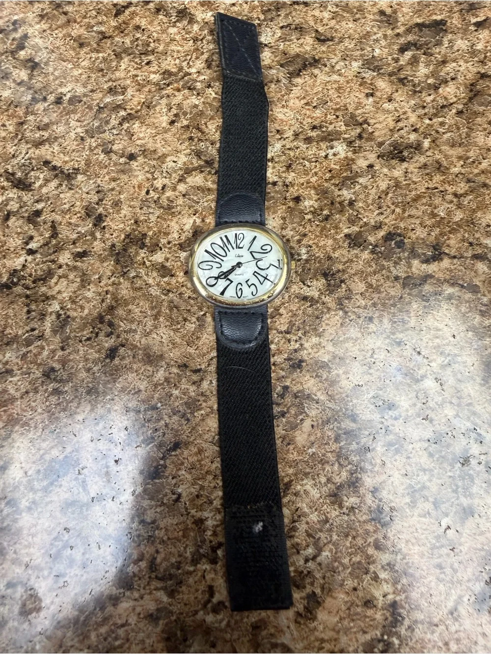 Collezio Quartz Watch Funky Numbers Gold Tone Black Velcro Band Japan